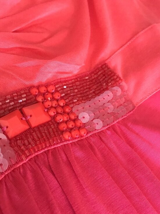 Boden Maxi Dress Womens 8 Beaded Pink Coral Lyocell Ruched Resort Vacation - Picture 7 of 16